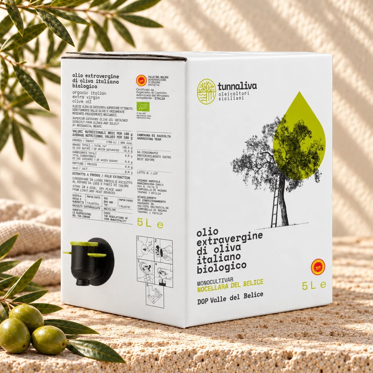 Olio extravergine bio DOP Valle del Belice — Bag-in-box 5 L
